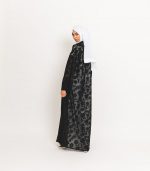 Black Floral Lace Open Abaya 3
