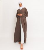 Brown Textured Open Abaya