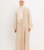 Shimmer Cream Open Abaya 4