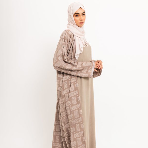 Beige Serene Open Abaya with Slip Dress