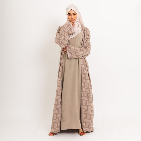 Beige Serene Open Abaya with Slip Dress