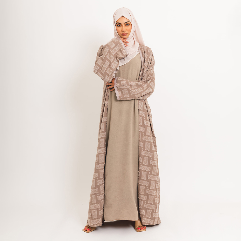 Beige Serene Open Abaya with Slip Dress