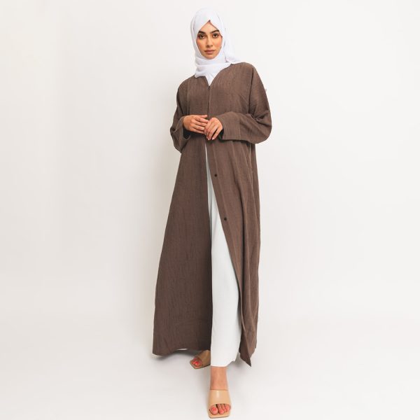 Brown Textured Open Abaya