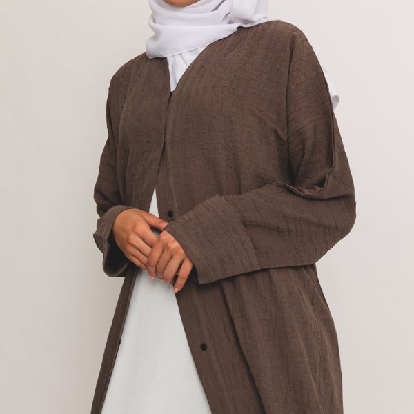 Brown Textured Open Abaya