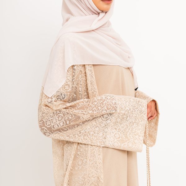 Cream Lace Open Abaya