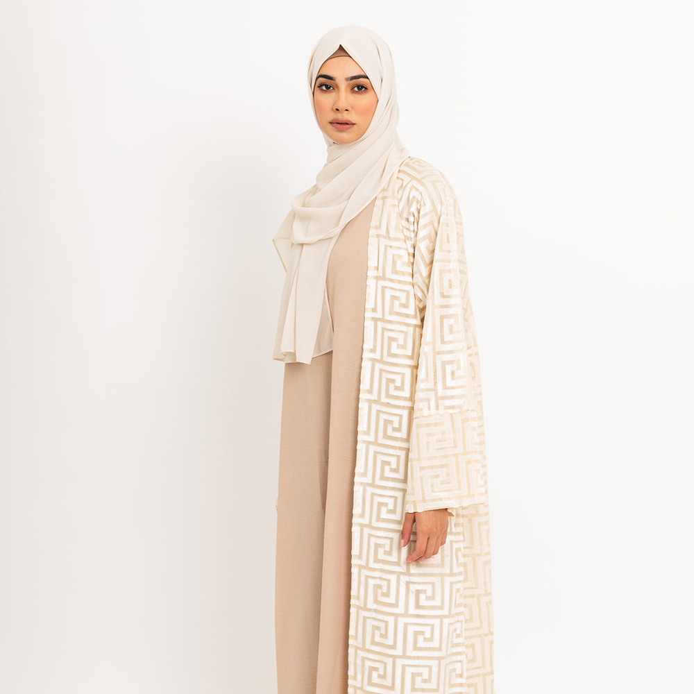 Mosaic Cream Open Abaya