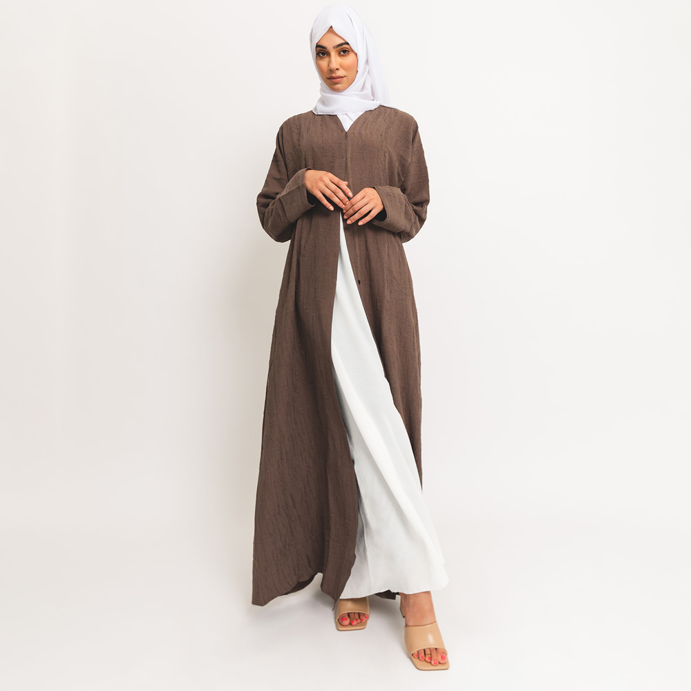 Brown Textured Open Abaya